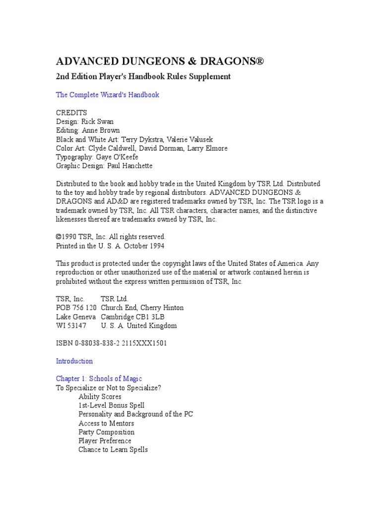 The Complete Wizard's Handbook PDF Gary Gygax Games Tsr