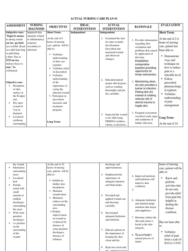 Actual Nursing Care Plan 2 Infection Medical