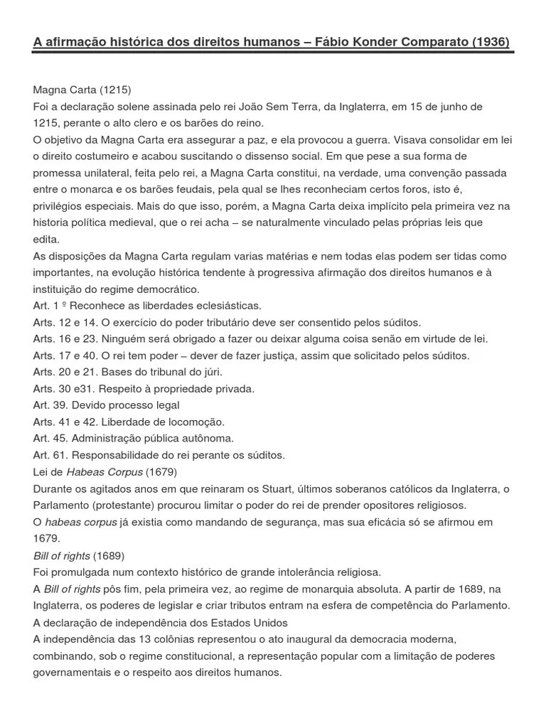 A Afirmação Histórica Dos Direitos Humanos Carta Magna Direitos humanos