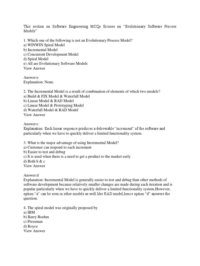 Software Engineering MCQs Software Development Process Systems Science