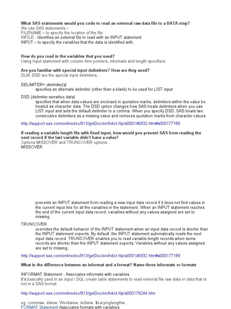 SAS Interview Questions and Answers 1 Sas (Software) Computer Program