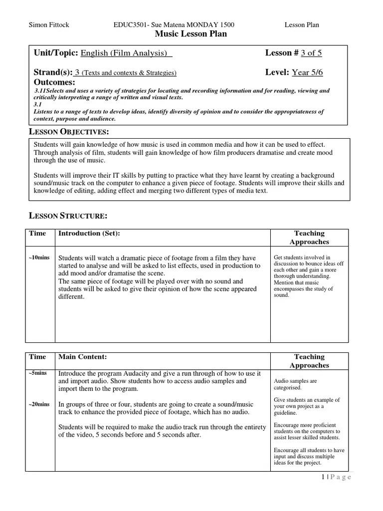 Music Lesson Plan Lesson Plan Educational Assessment