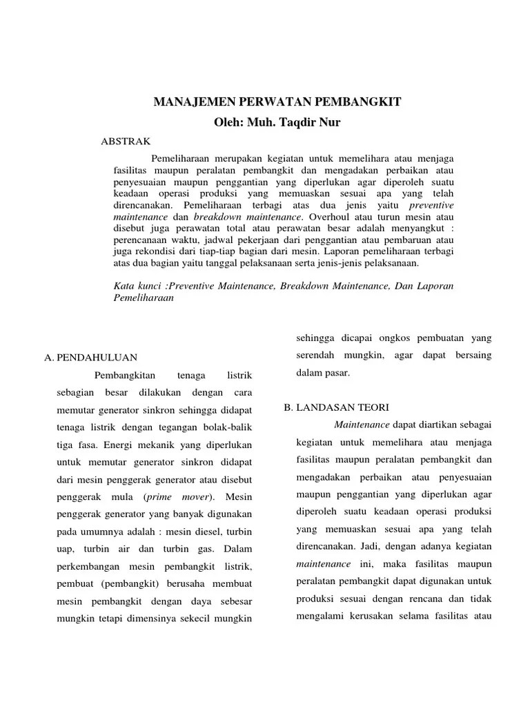 Jurnal Manajemen Perawatan Pembangkit
