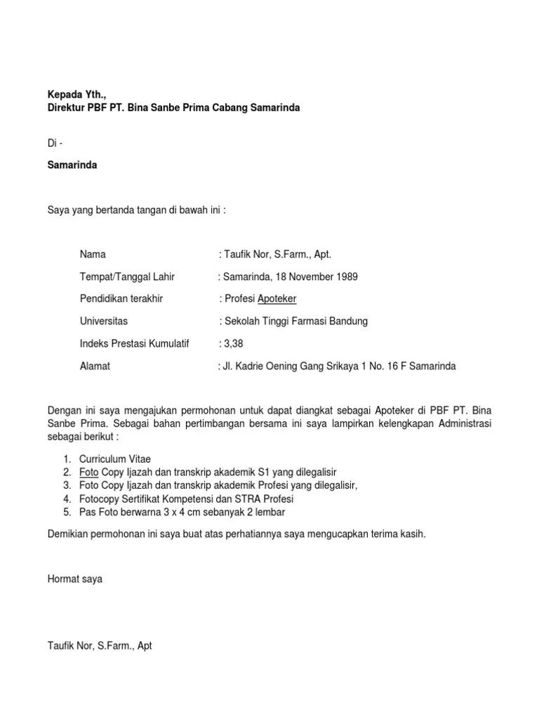 50+ Contoh Surat Lamaran Kerja Tulis Tangan Apotek BERBAGI RESEP