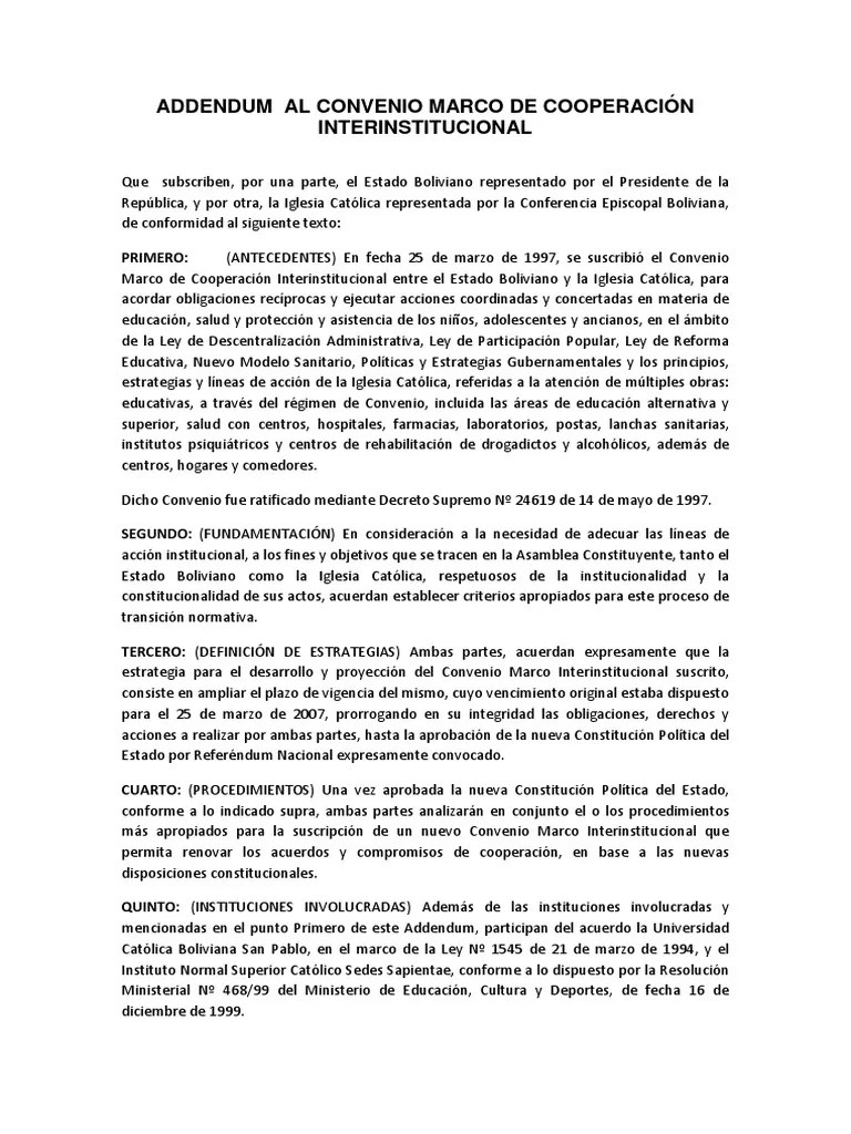 Adendum Ejemplo Bolivia Iglesia Católica