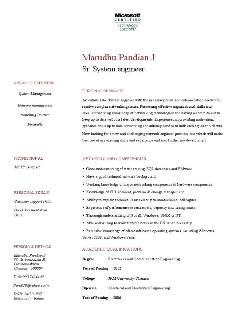 Network Engineer CV Template Computer Networking Technology