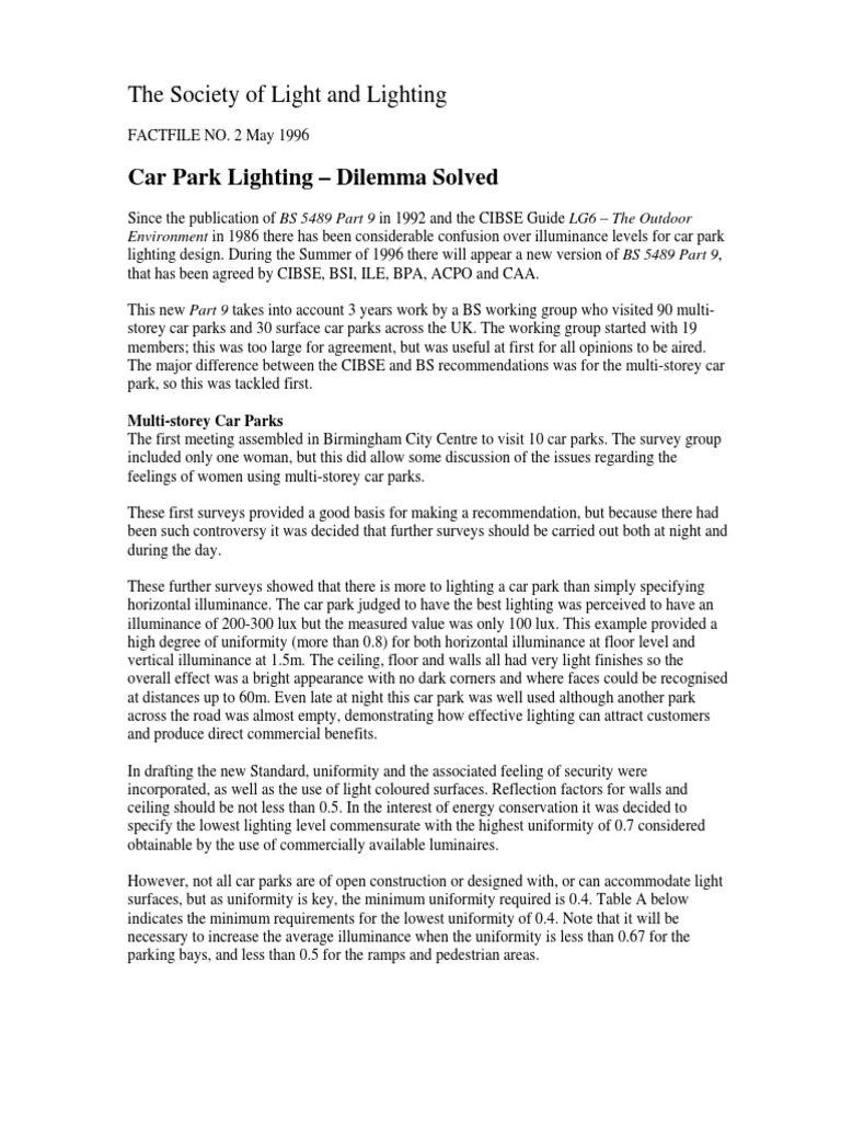 Resolving Confusion Over Car Park Lighting New and