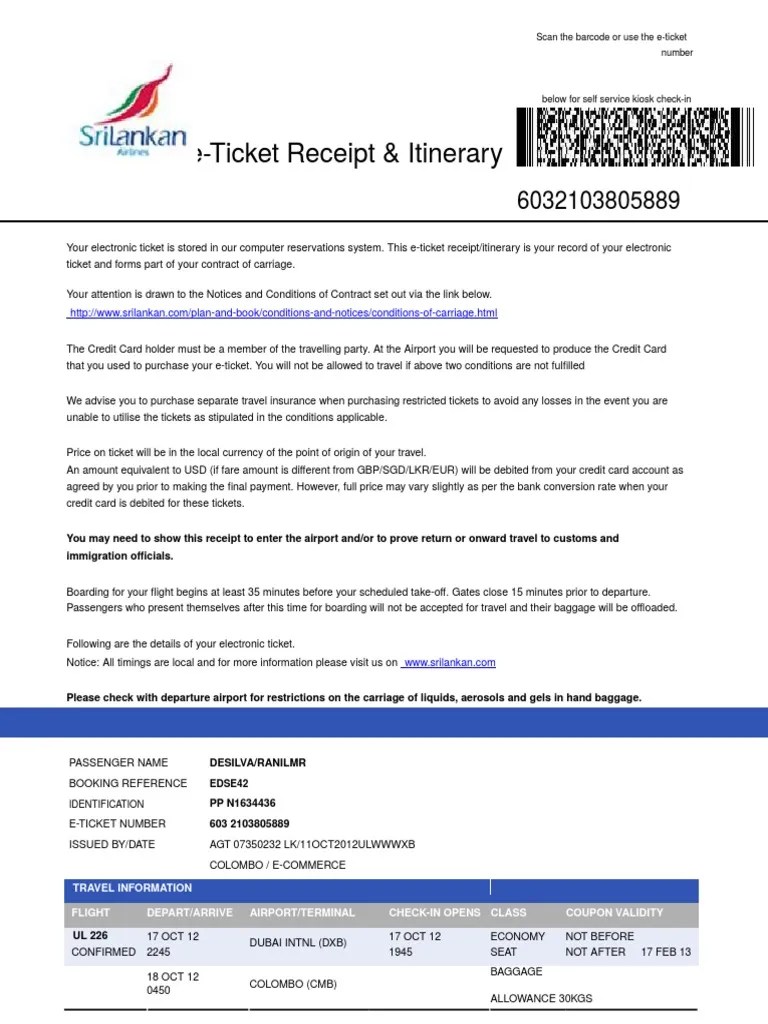 Sri Lanka Airlines Eticket Services (Economics) Transport