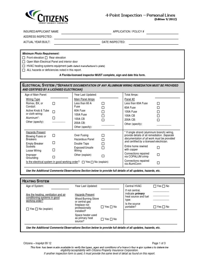 Citizens 4 Point Inspection Form (0912) Hvac Electrical Wiring