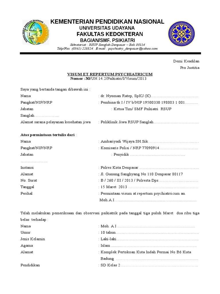 Contoh Surat Visum Dokter