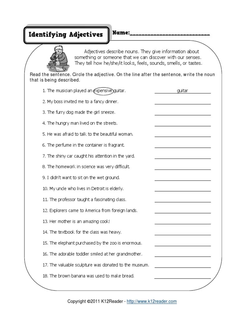 Identifying Adjectives Adjective Noun