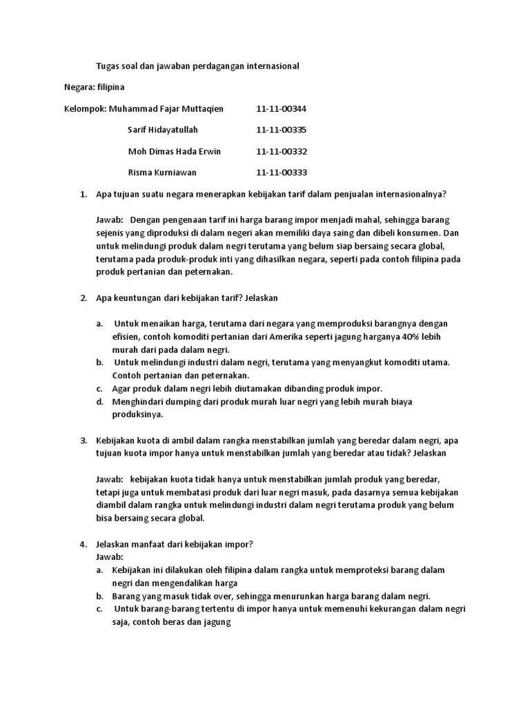 Tugas Soal Dan Jawaban Perdagangan Internasional Amp | PDF