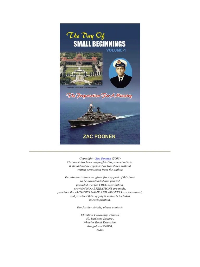 The Day of Small Beginnings VOL. 1 By Zac Poonen