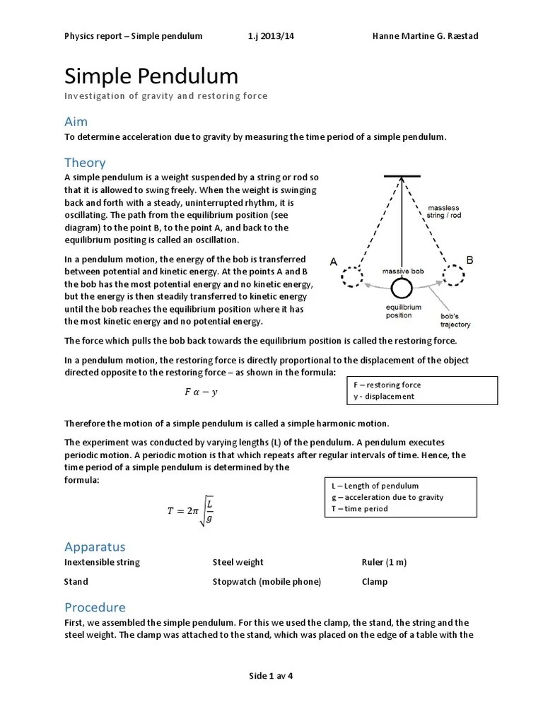 Physics Report Simple Pendulum Pendulum Oscillation