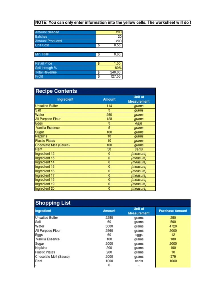 Recipe Calculator Template 4 PDF
