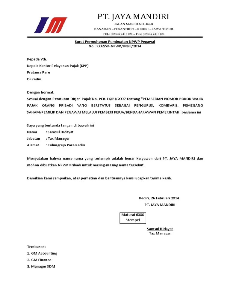17 Contoh Surat Npwp Doc