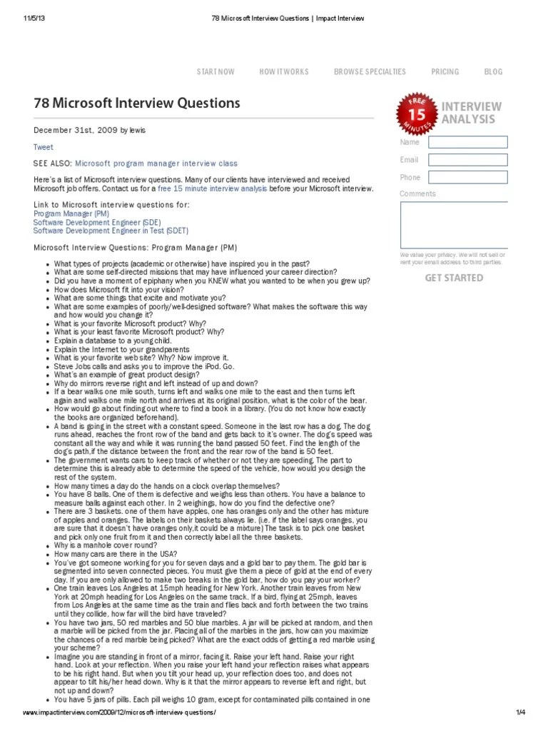 78 Microsoft Interview Questions _ Impact Interview Microsoft Software