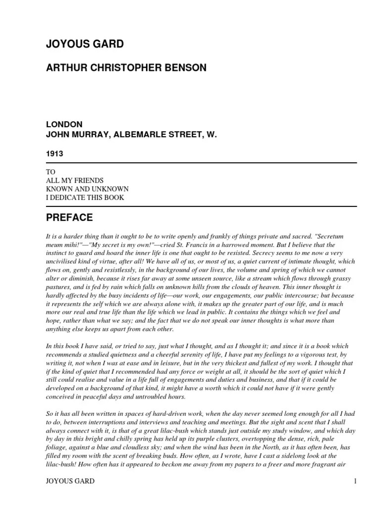 Joyous Gard by Benson, Arthur Christopher, 18621925 PDF John Keats