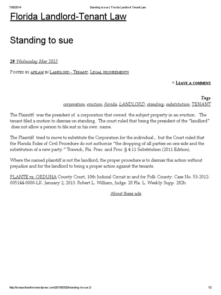Standing to Sue _ Florida LandlordTenant Law