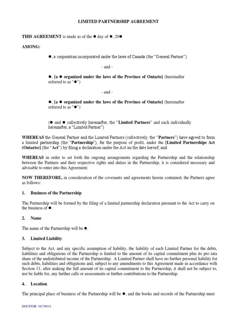 Limited Partnership Agreement TemplateShort Form1 PDF General
