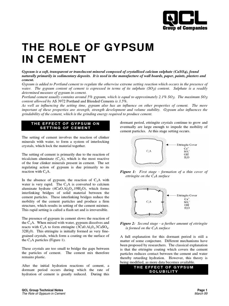 The Role of Gypsum in Cement Gypsum Cement