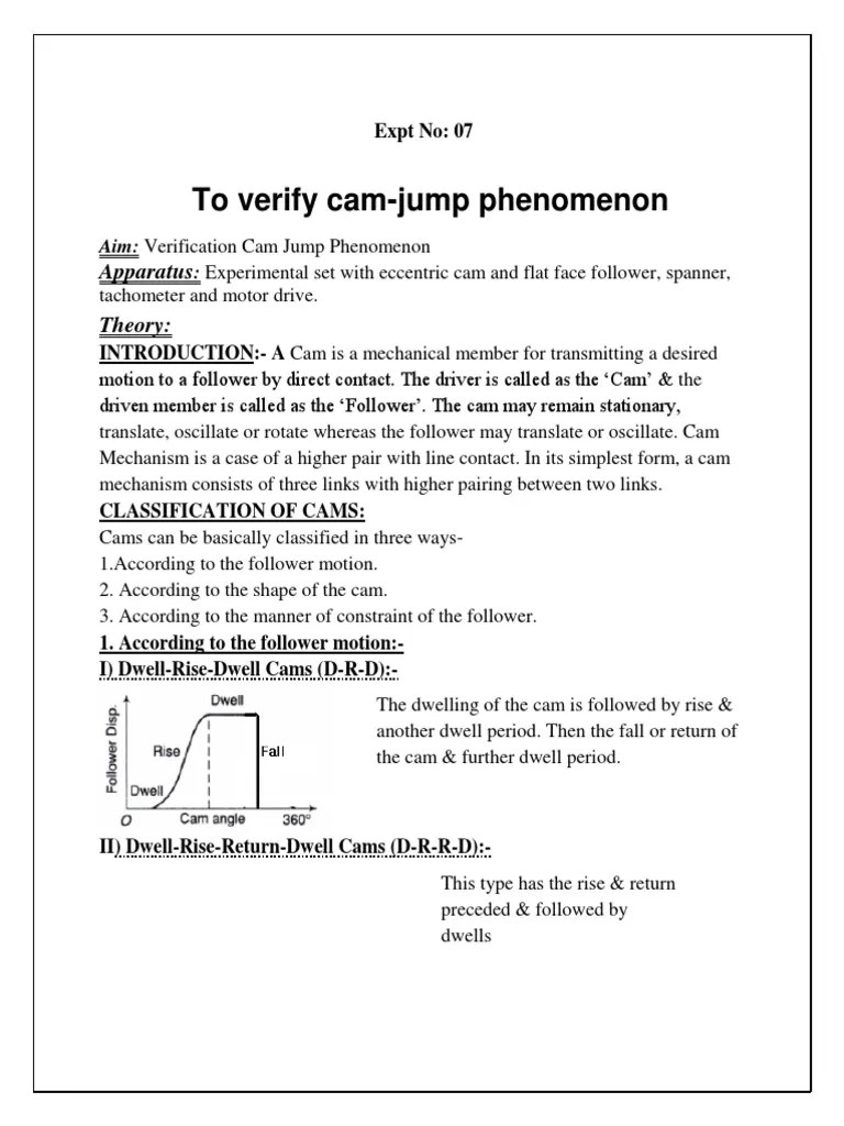 Cam and Follower PDF Physics Motion (Physics)