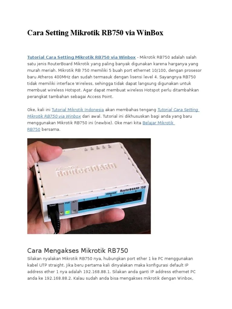 Cara Setting Mikrotik RB750 Via WinBox | PDF