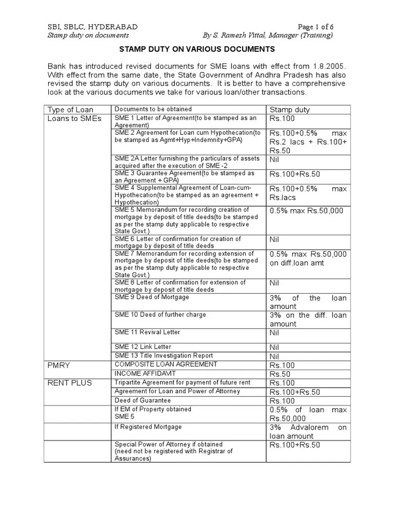 Stamp Duty On Various Documents PDF Government Government Finances