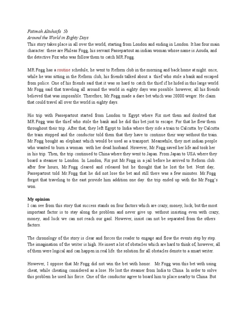 Around The World in Eighty Days Summary PDF Around The World In