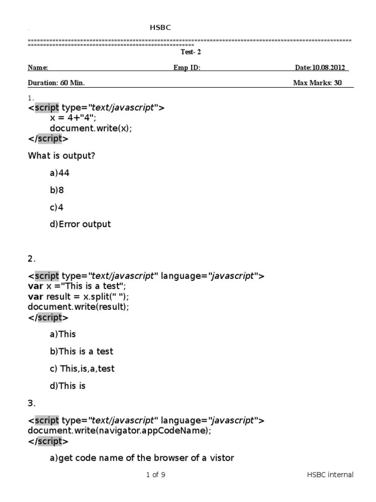 Javascript Test Java Script Parameter Programming) Free