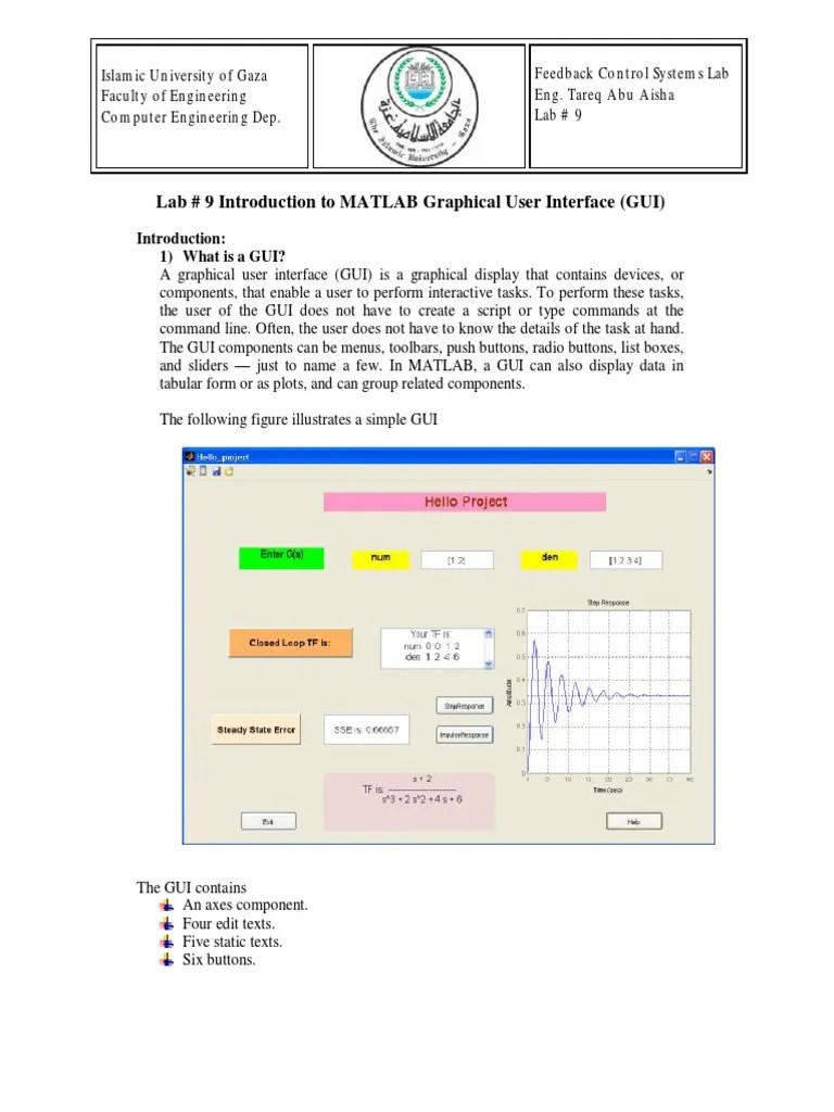 Lab 9 Introduction To MATLAB Graphical User Interface (GUI) PDF