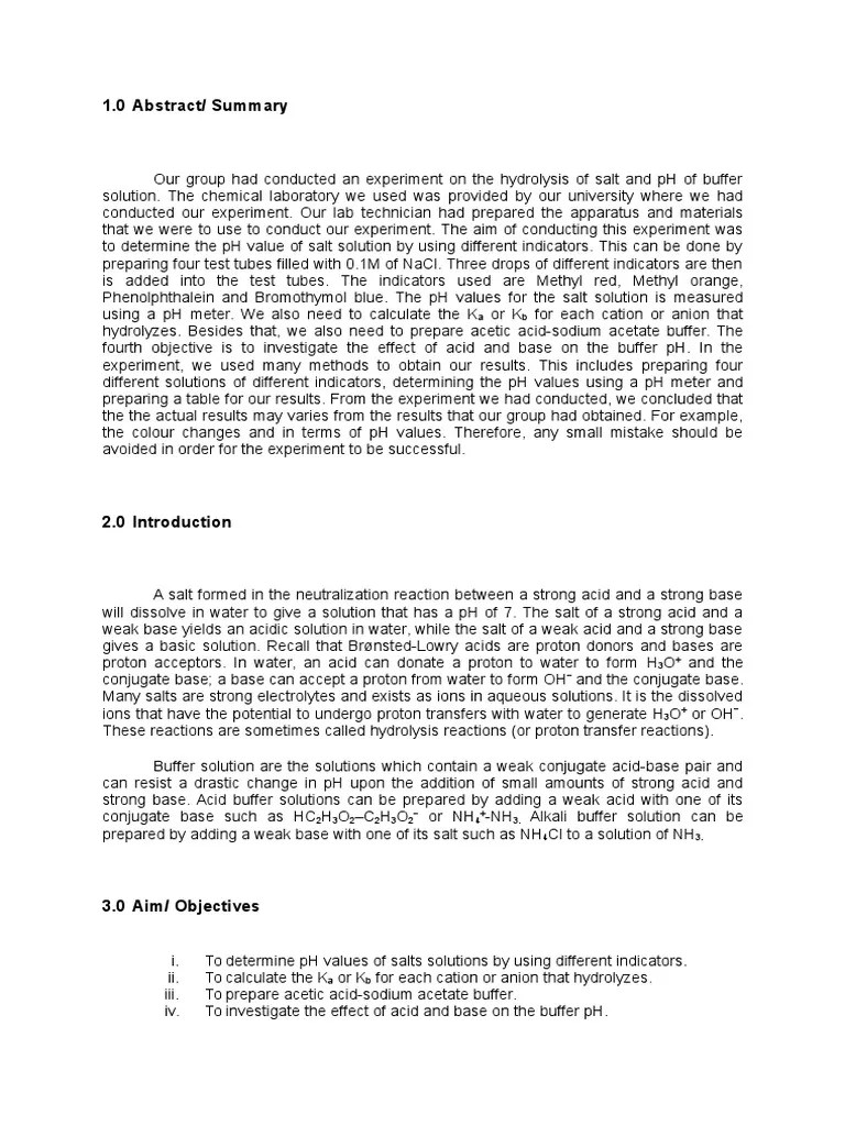 Hydrolysis of Salt & PH of Buffer Solution (Sample) PDF Acid Salt