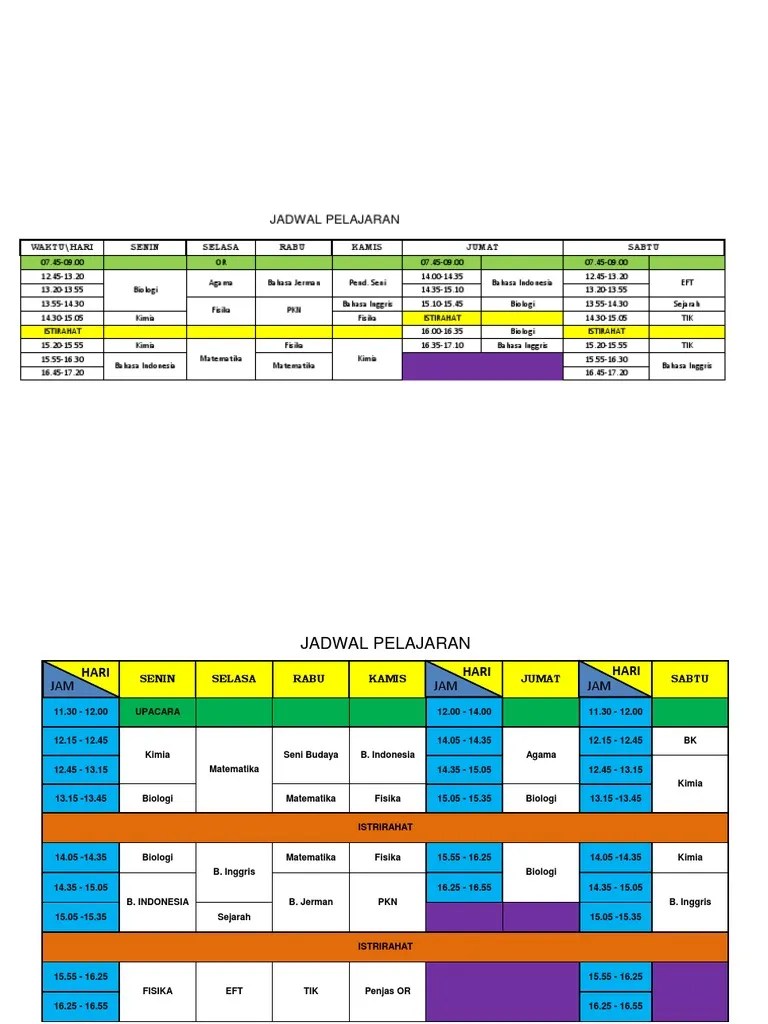 Jadwal Pelajaran Dalam Bahasa Jerman