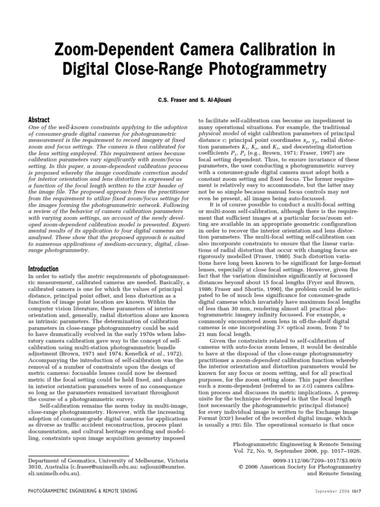 ZoomDependent Camera Calibration in Digital CloseRange Photogrammetry