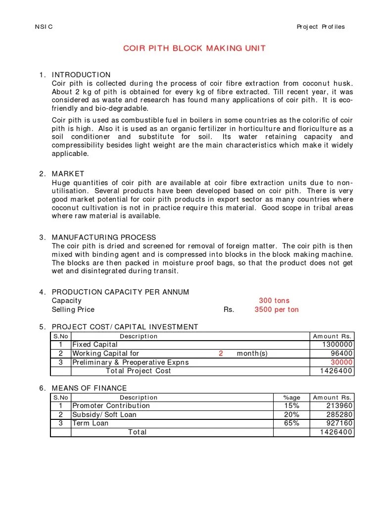 Coir Pith Block Making Unit Economies Business