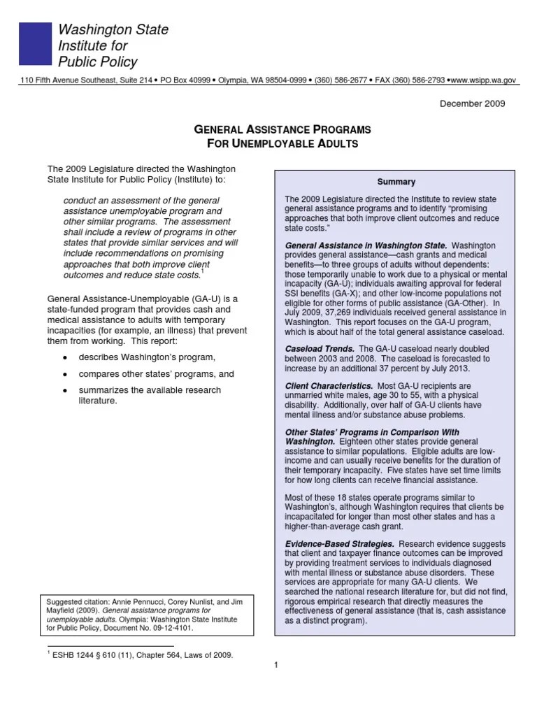Washington State Institute for Public Policy Supplemental Security