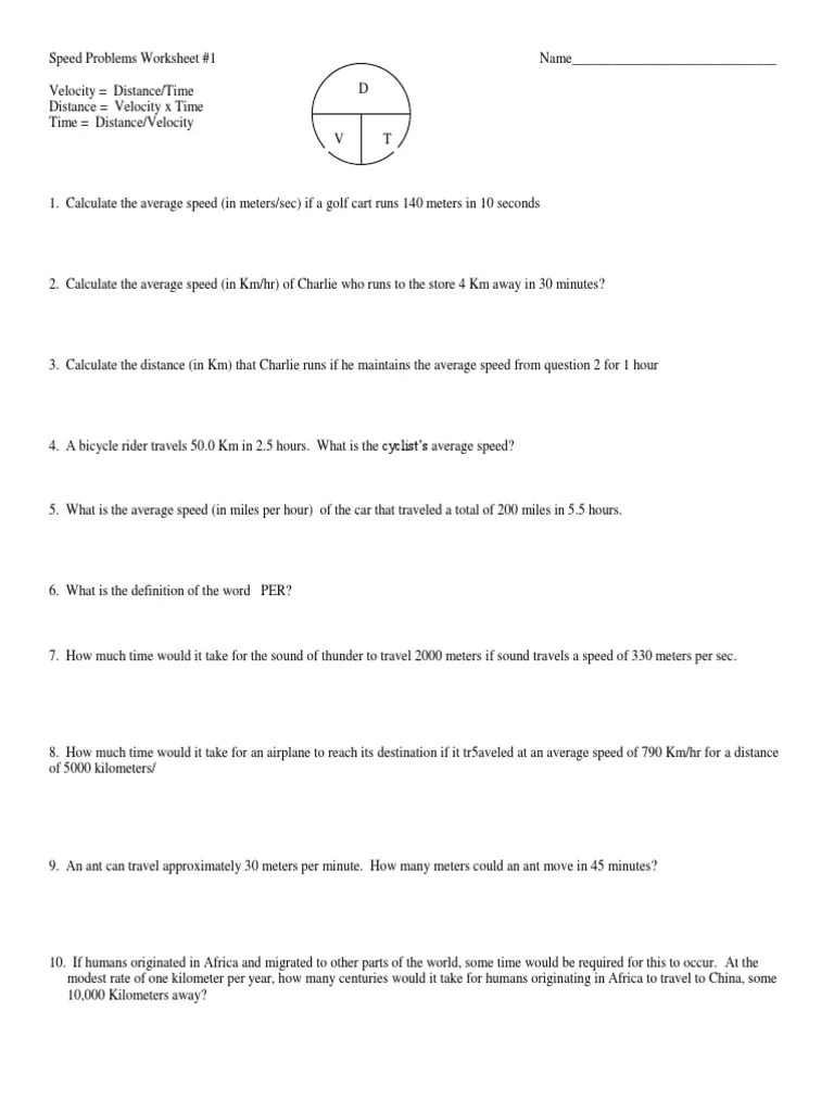 Speed Acceleration Worksheet Speed Acceleration