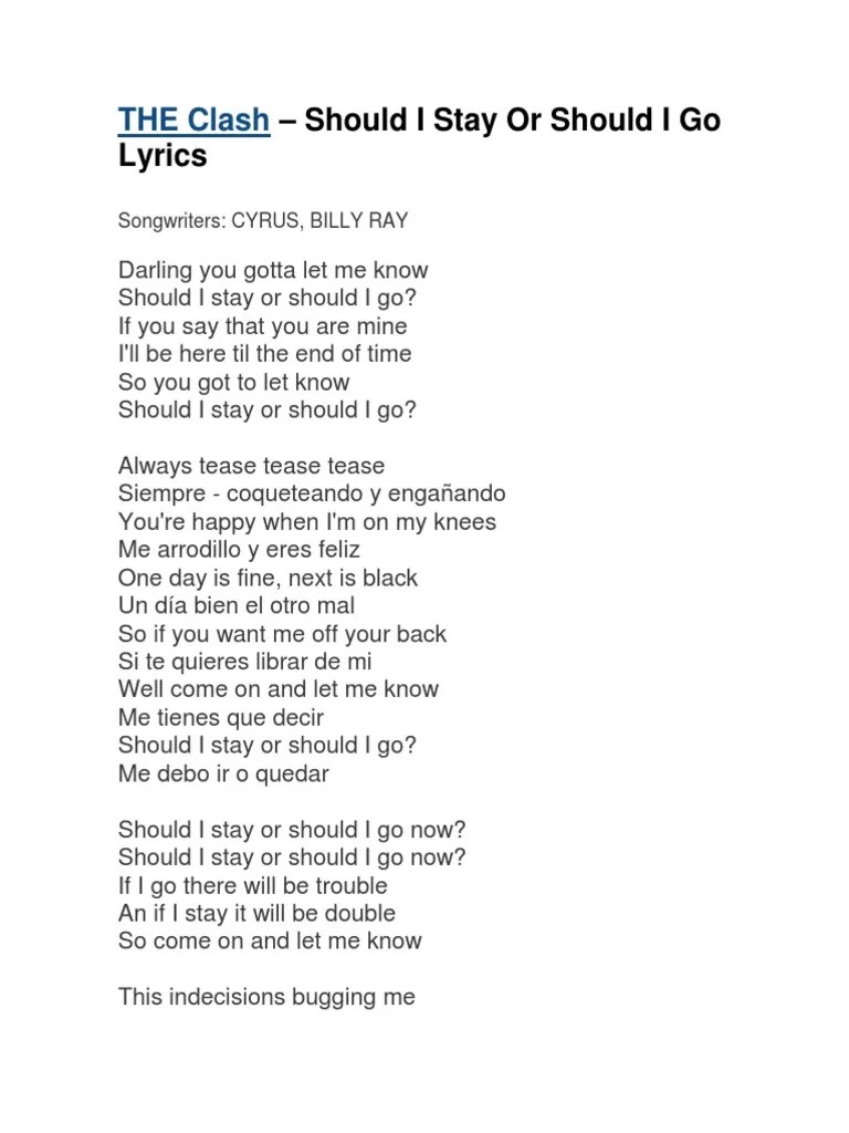 The Clash Should I Stay or Should I Go Lyrics