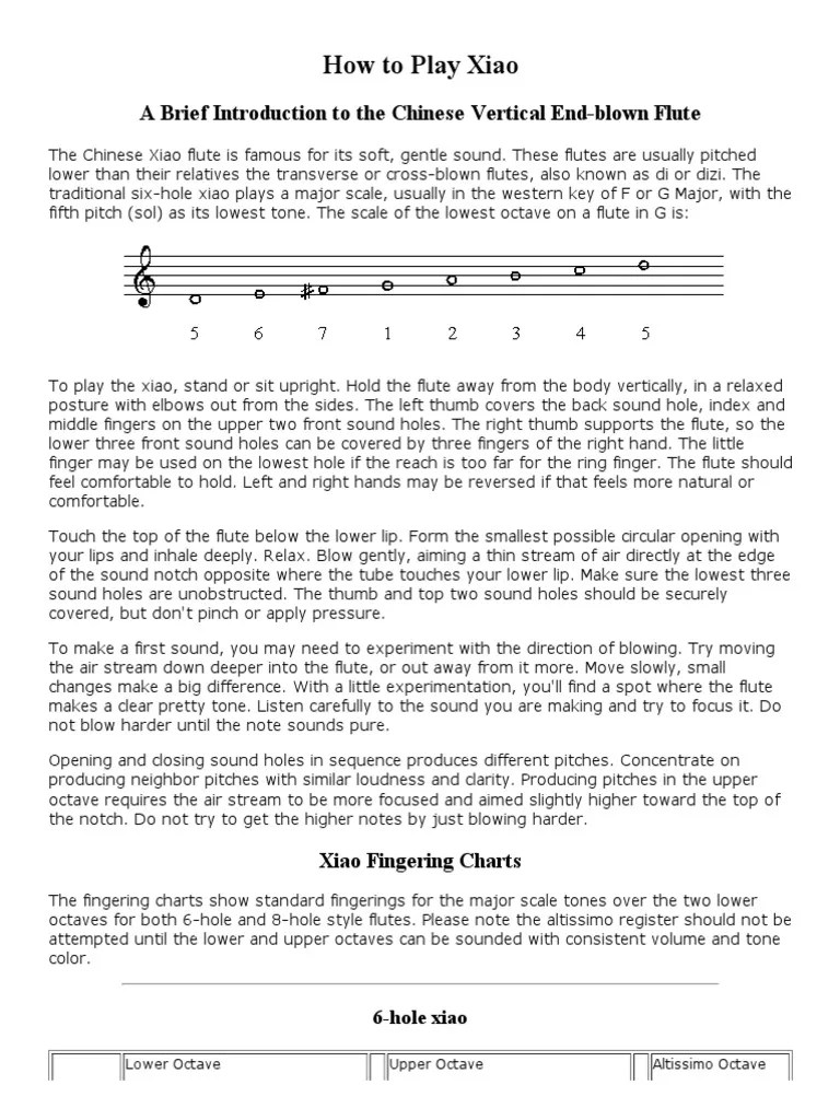 How To Play Xiao Lesson 1 PDF Flute Pitch (Music)