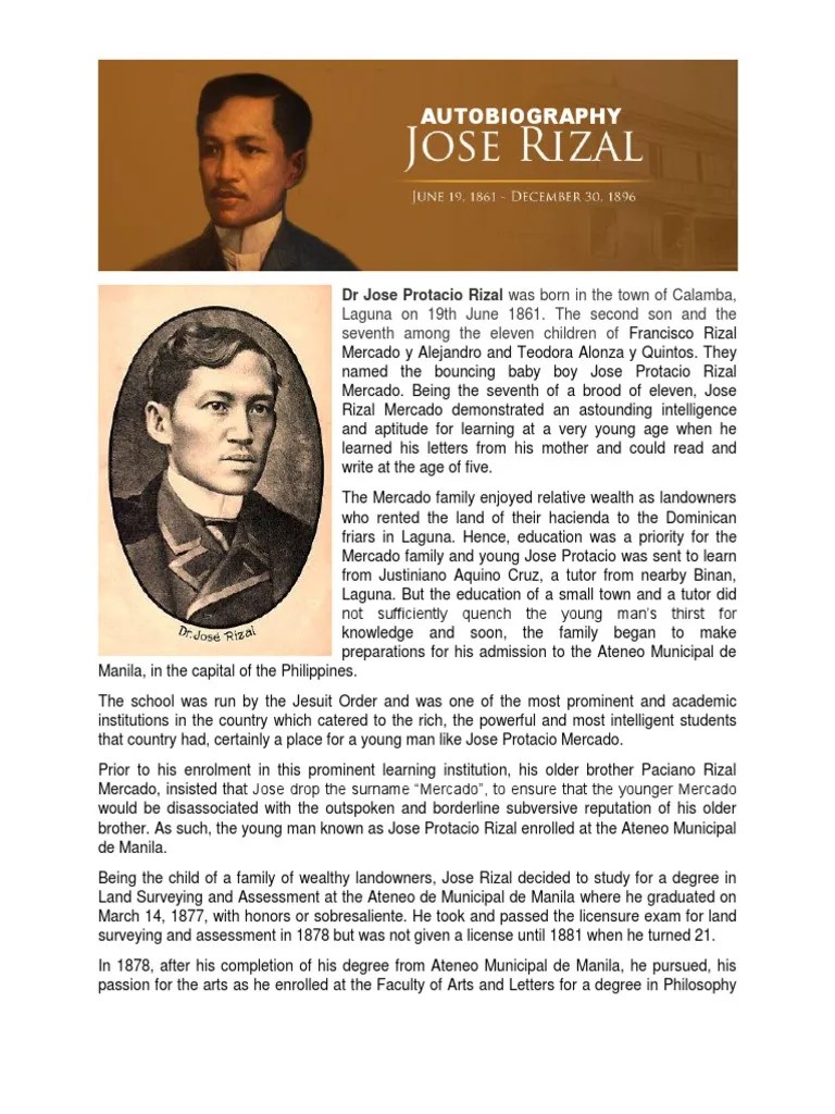 AUTOBIOGRAPHY and Genealogy of Rizal Philippines