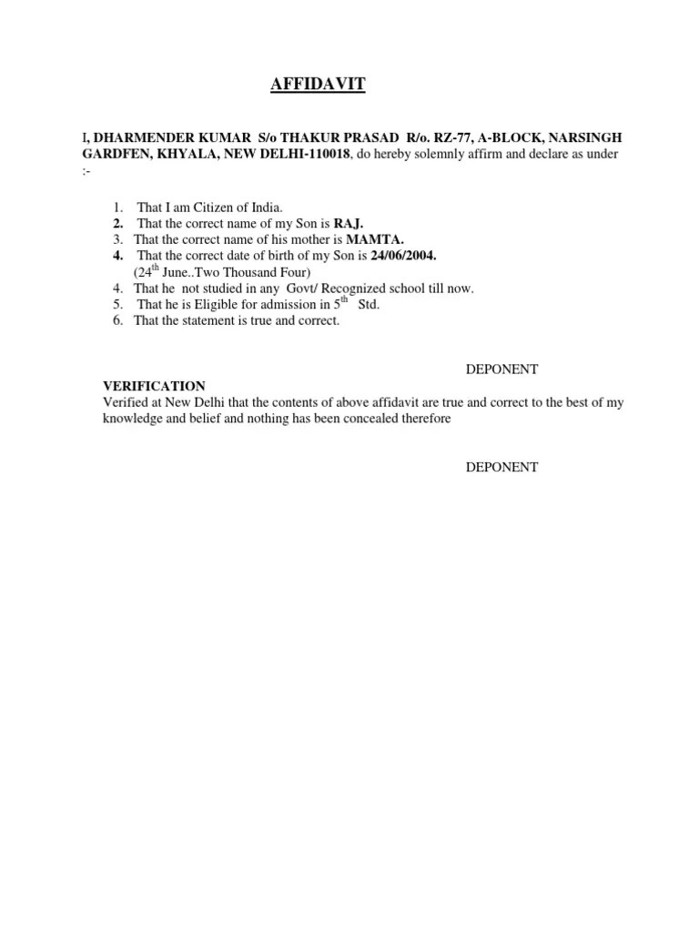 Affidavit GARDFEN, KHYALA, NEW DELHI110018, Do Hereby Solemnly Affirm and Declare As Under PDF