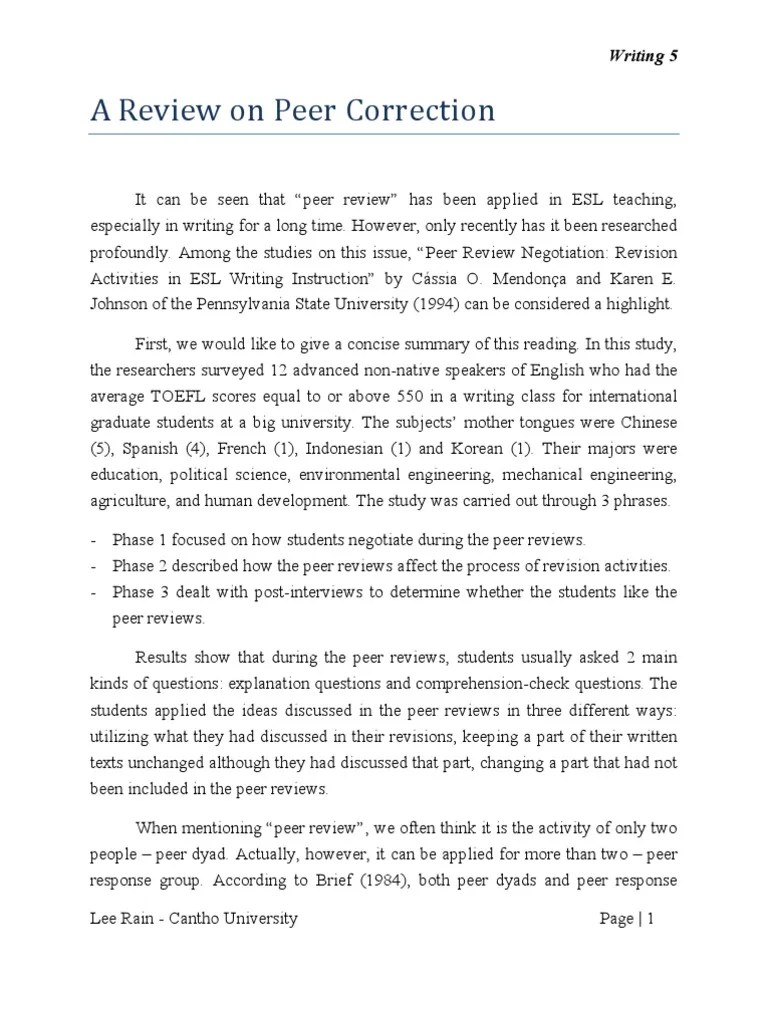A Review On Peer Correction Writing 5 PDF Teaching Method Teachers