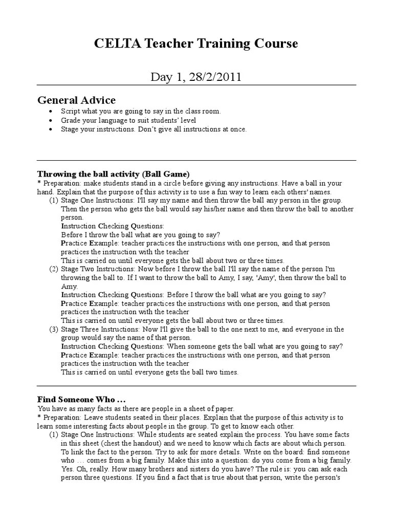 CELTA Teacher Training Course Daily Activities Classroom