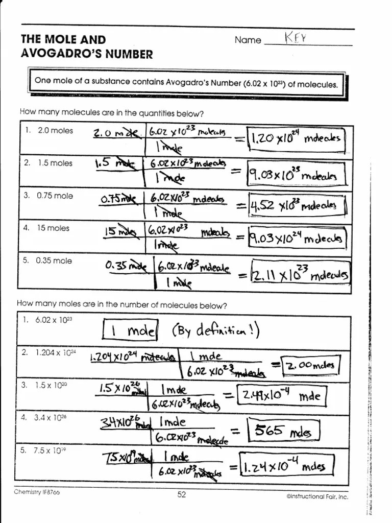 Mole and Avogadro's Number Key
