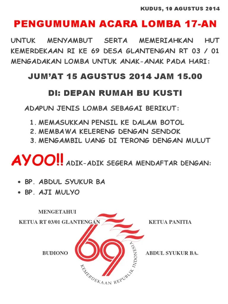 Pengumuman Acara Lomba 17 | PDF