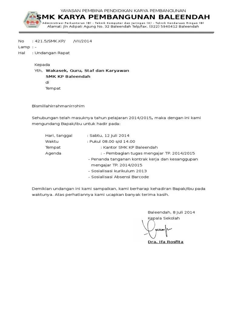 Contoh surat undangan rapat osis. Contoh Surat Undangan Rapat Dewan Guru Doc