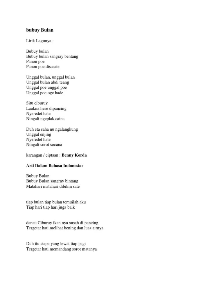 Lagu Bubuy Bulan Dalam Bahasa Indonesia