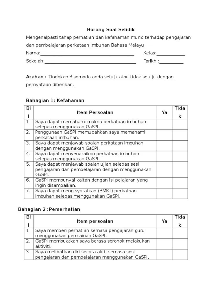 Borang Soal Selidik Petempatan Contoh borang soal selidik geografi