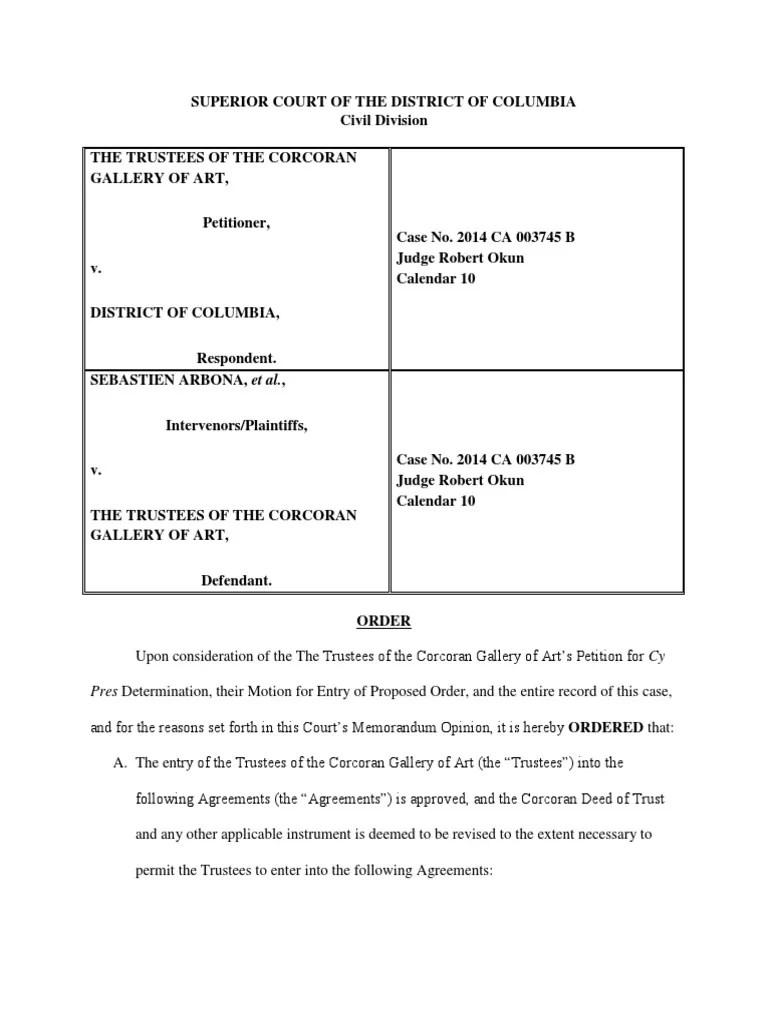 DC Superior Court Order, Corcoran Case PDF Trust Law Trustee