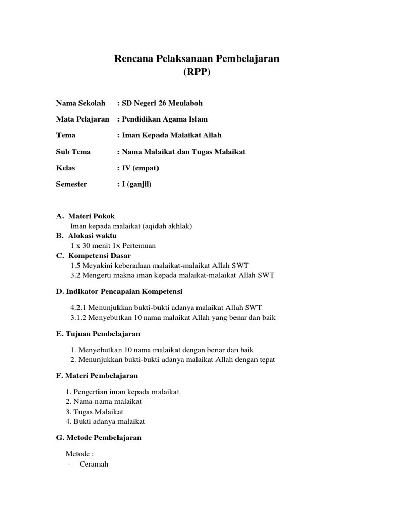 Rencana Pelaksanaan Pembelajaran Mamak | PDF